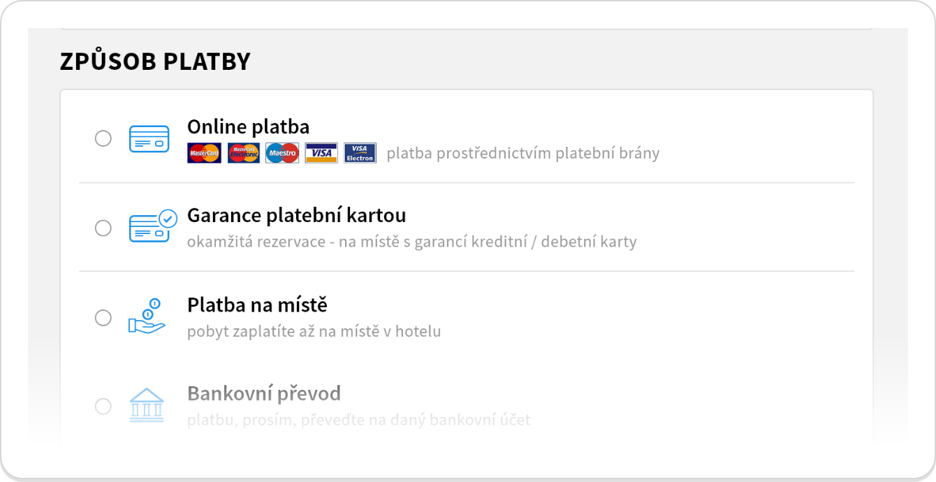 Variabilní nastavení způsobu platby