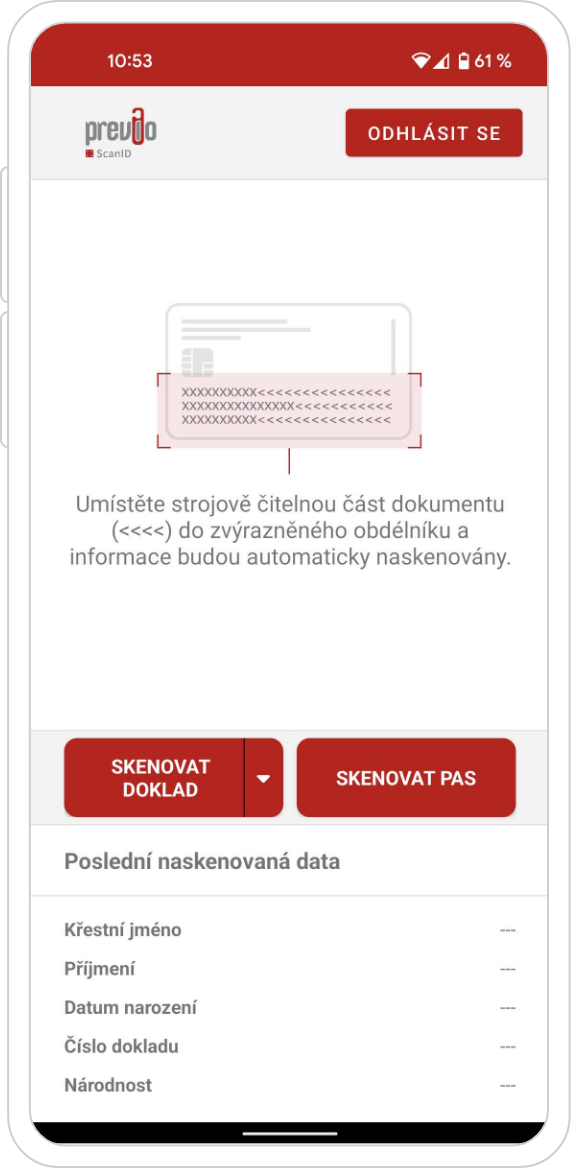 Mobilní telefon s aplikací ScanID 