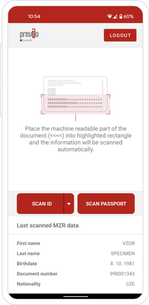 Mobile phone with ScanID app 